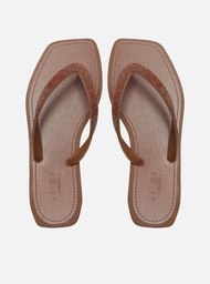 Chinelo de Dedo Marrom Recouro Square Strass