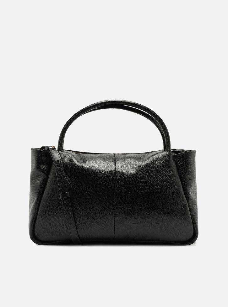 Bolsa Tote Preta Couro Grande Tag Metal