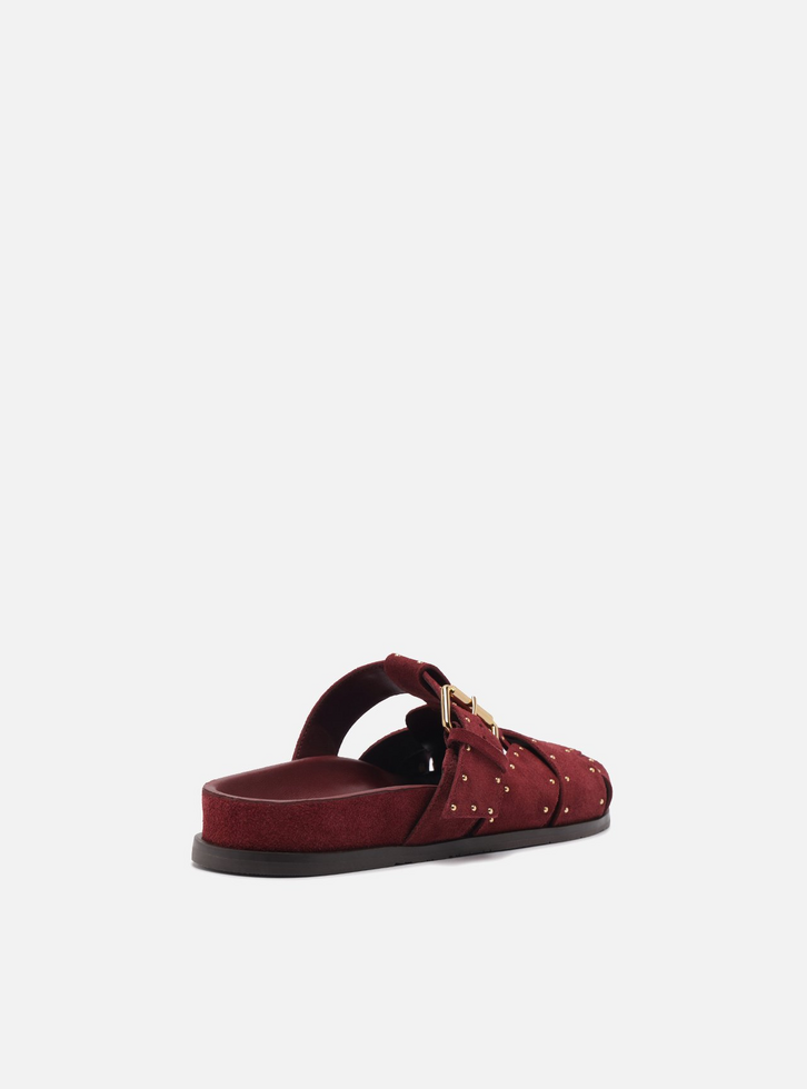 Mule Clog Vermelho Acamurçada Tachas | ZZ MALL