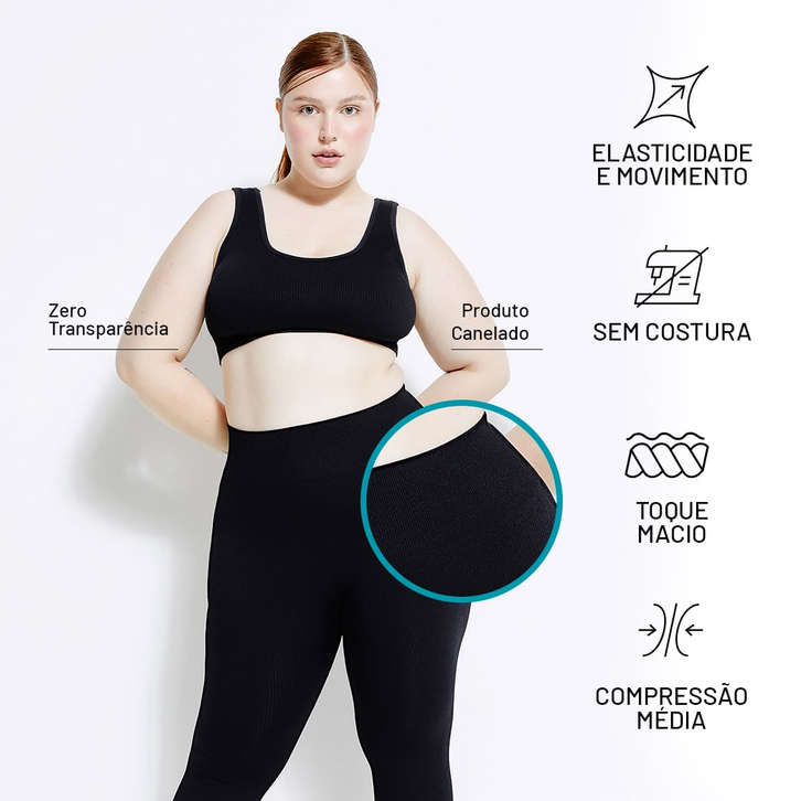 Calça Legging Preta Hering Esportiva Feminina Sem Costura