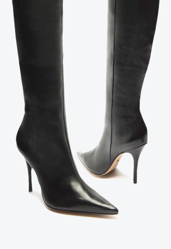 Bota Preta Arezzo Over The Knee Couro Bico Fino