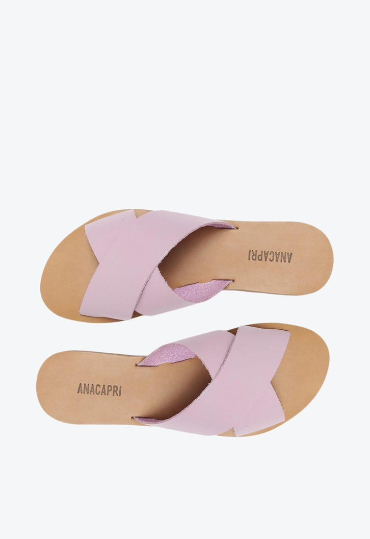 Rasteira Roxo Anacapri Lilás Tulipa Couro Tiras Cruzadas