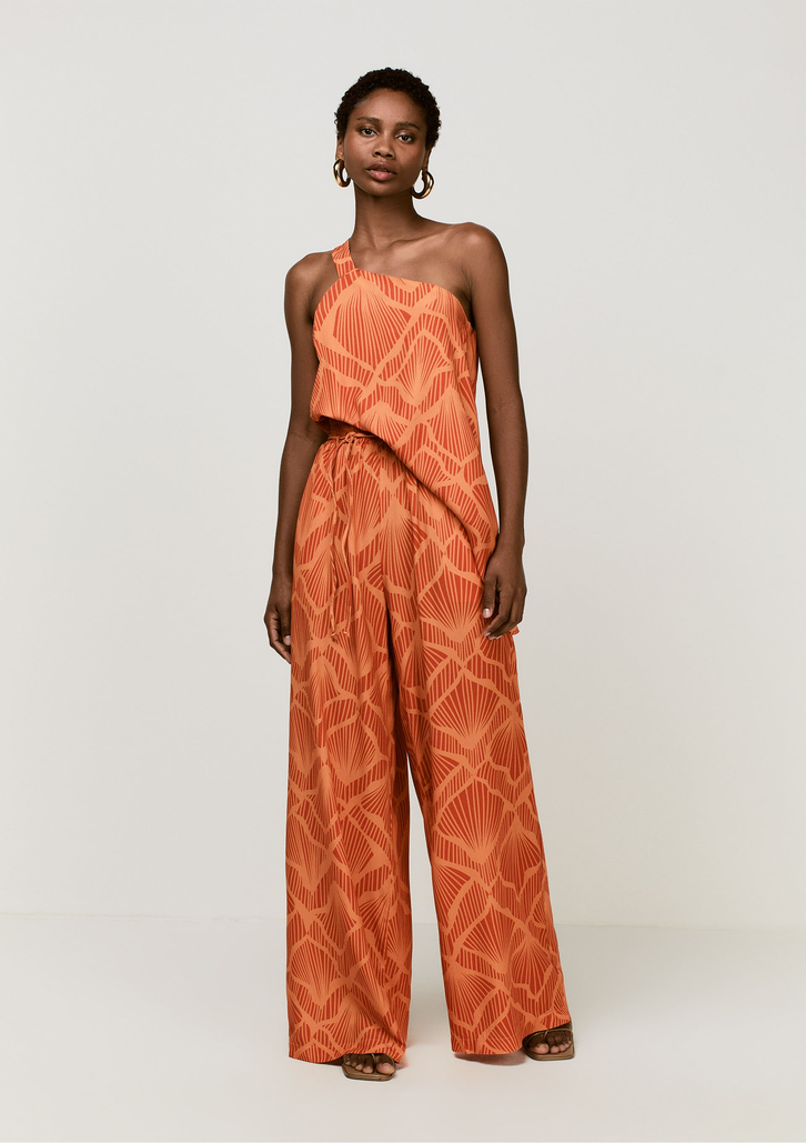 Calça Pantalona Laranja DZARM Cintura Alta Em Viscose