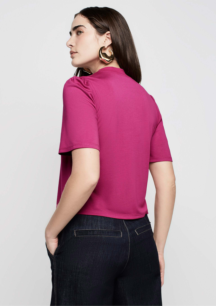 Blusa Rosa Dzarm Decote Redondo Em Viscose