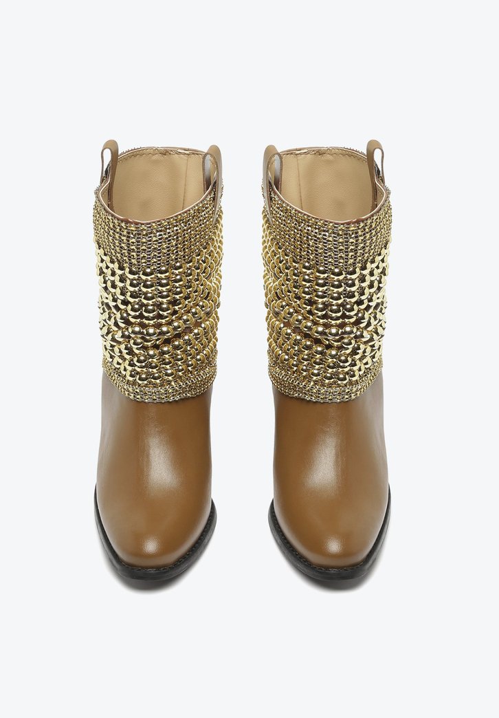 BOTA METALIZADA DOURADA CARAMELO SCHUTZ SALTO MALHA