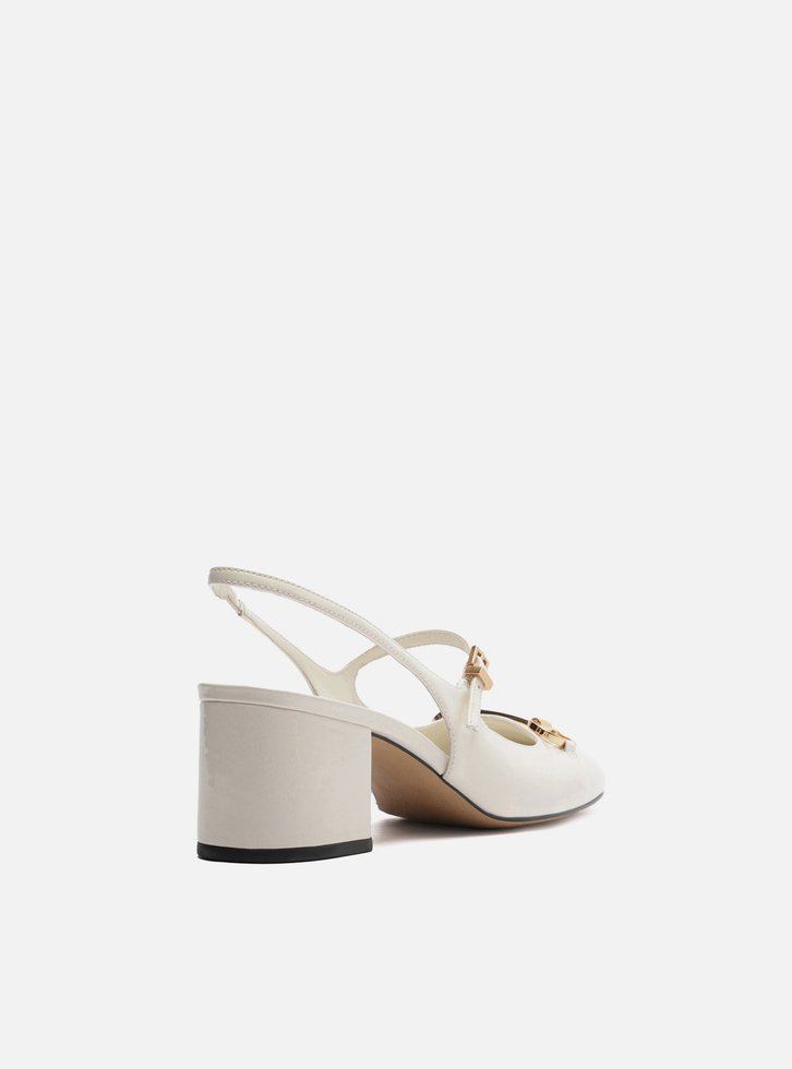 Sapato Boneca Branco Verniz Bloco Slingback
