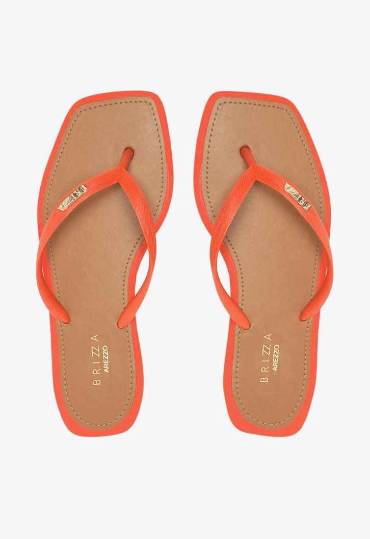 Chinelo De Dedo Laranja Brizza Square Palmilha Marrom