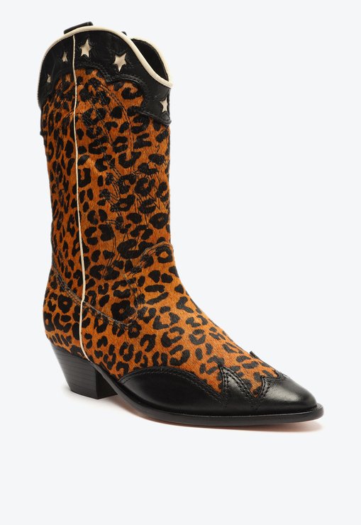 Bota S-Cicera Salto Bloco Couro Animal Print