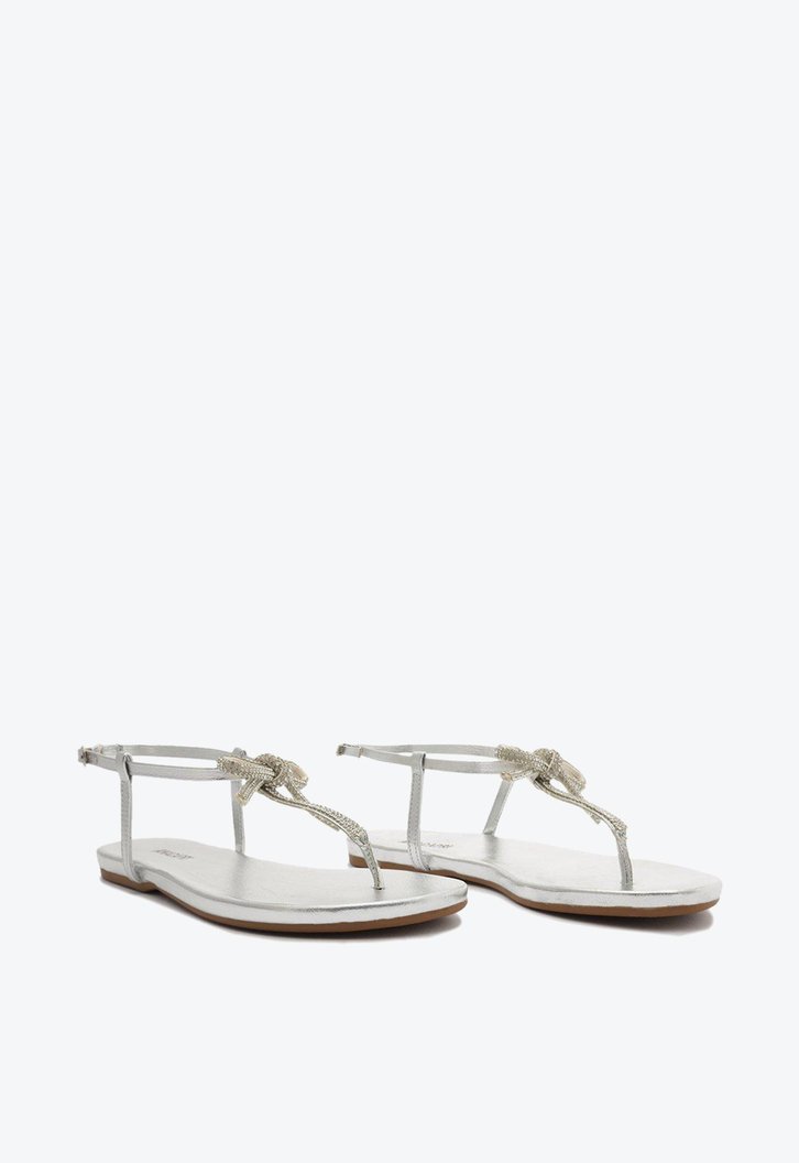Sandália Rasteira Prata Anacapri Laço Strass