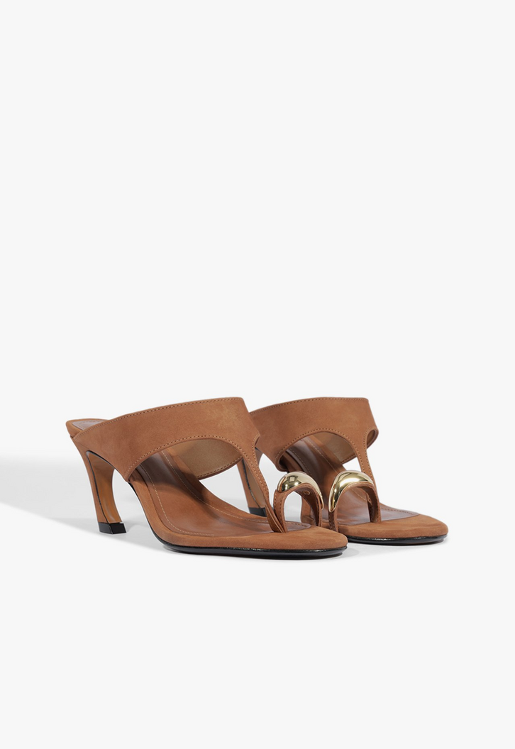 Sandália Mule Salto Maisie Nobuck Marrom | ZZ MALL