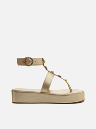 Sandália Flatform Dourada Arezzo Tiras Aplicações