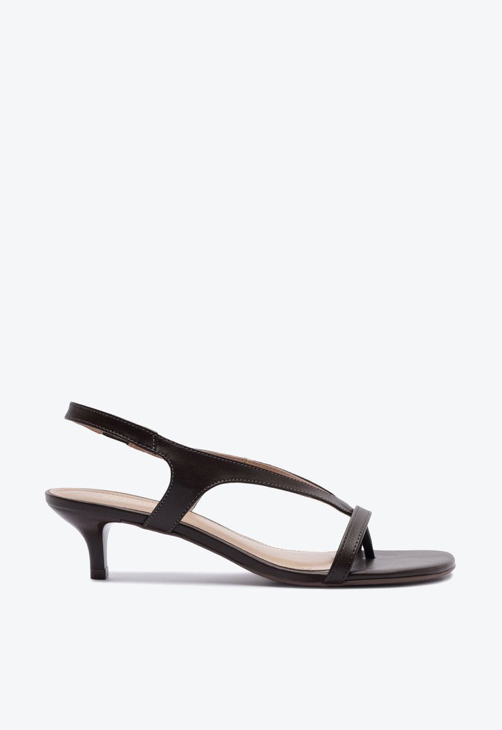 Sandália Salto Fino Tiras Marrom