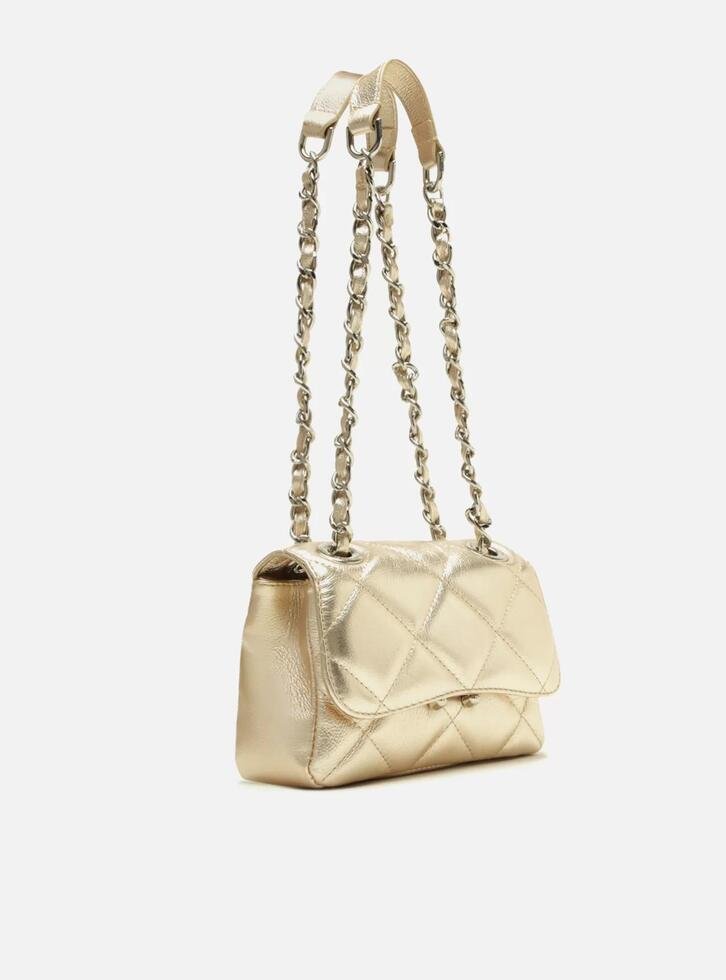 Bolsa Tiracolo Dourada Couro Mizz Pequena Platino