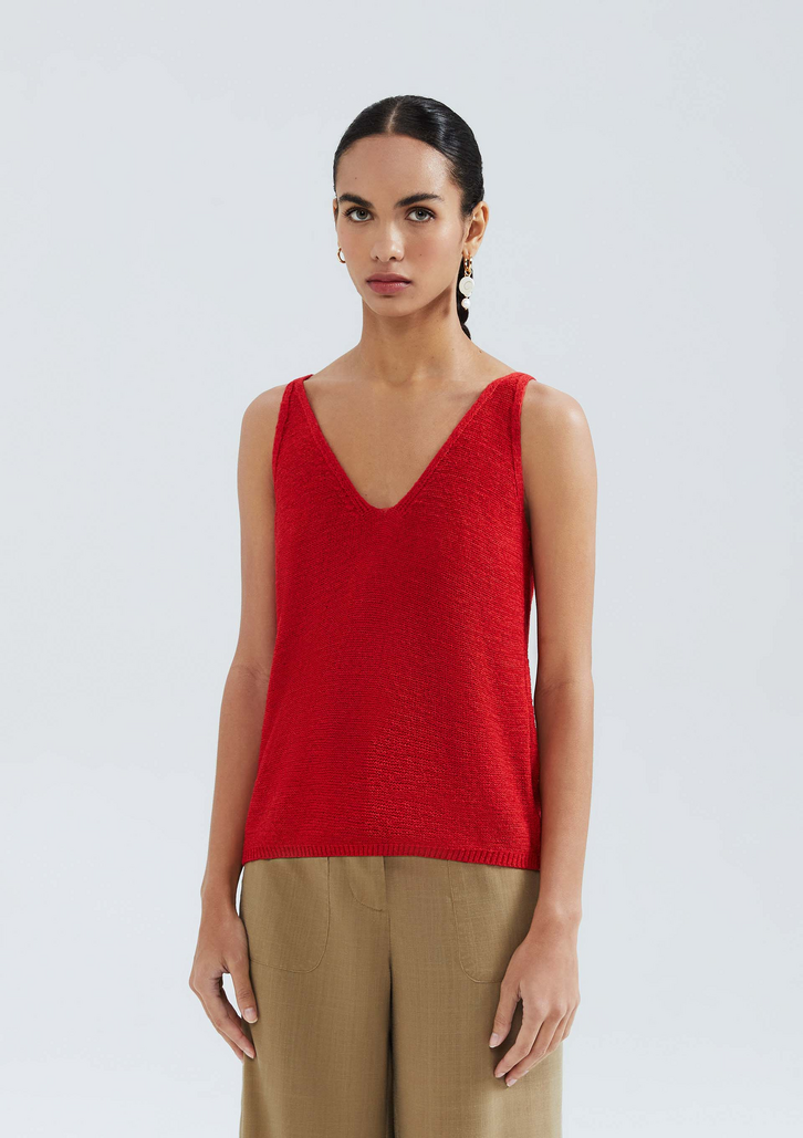Regata Vermelho Hering Feminina Decote V Em Tricô