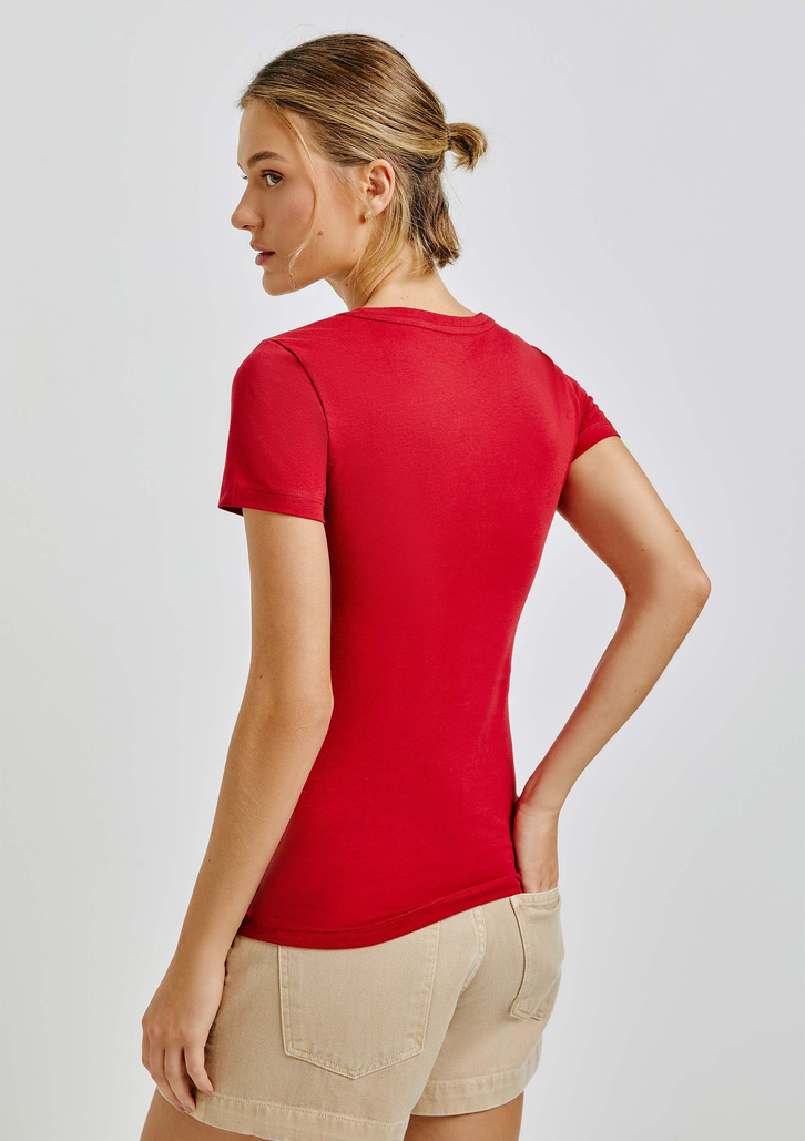Blusa Vermelha Hering Básica Feminina Slim Decote V