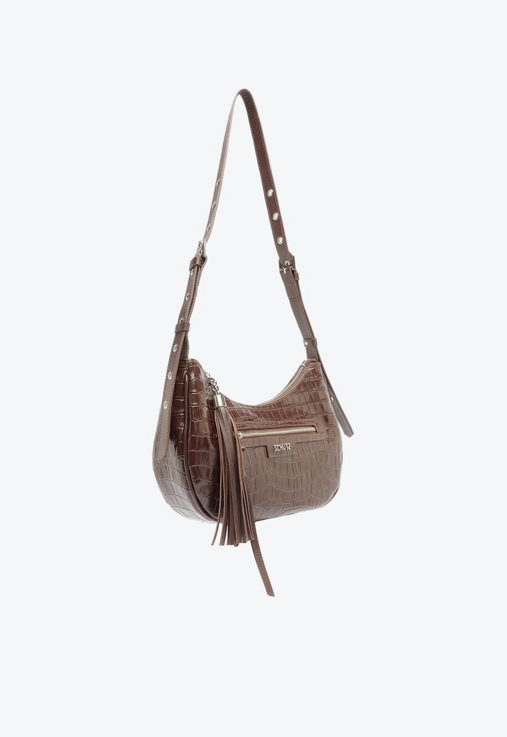 Bolsa Média Mirella Couro Croco Marrom