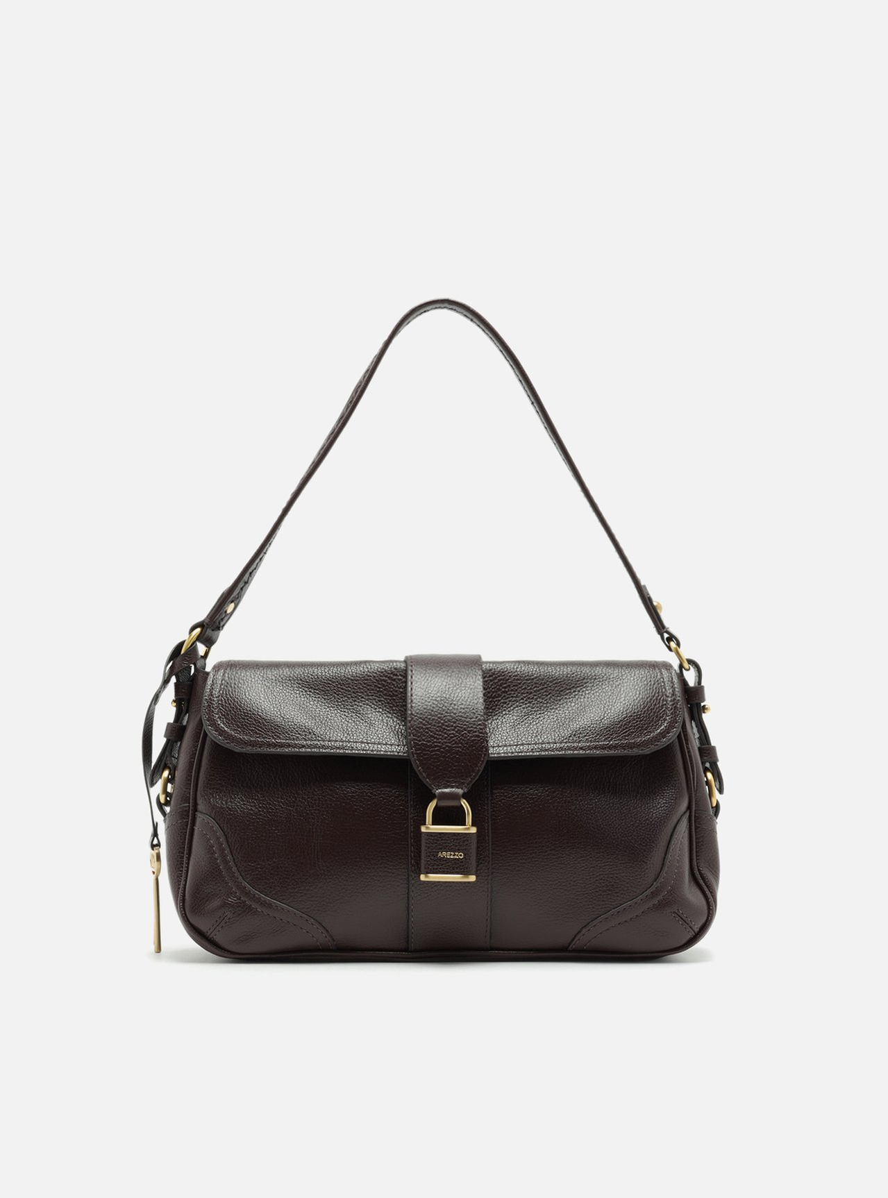 Bolsa Tiracolo Marrom Couro Média Cadeado | ZZ MALL