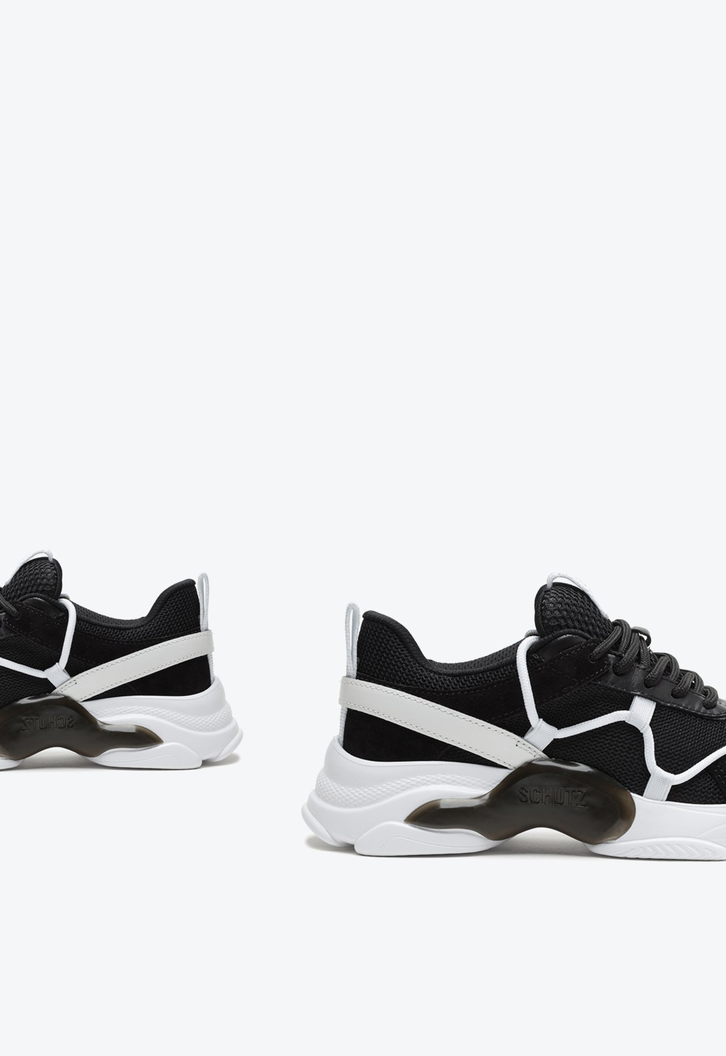 Tênis Sporty Couro e Camurça Preto e Branco