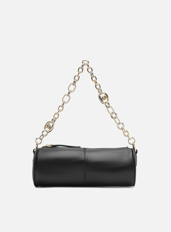 Bolsa Shoulder Preta Couro Média Corrente Elos