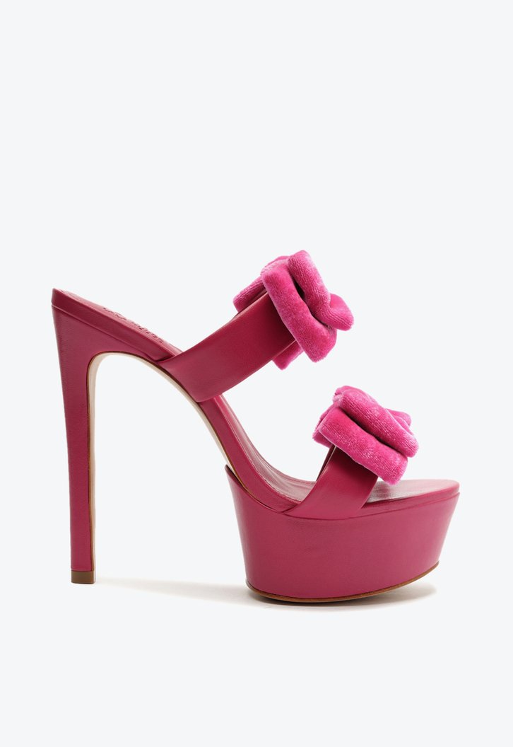 Sandália Mule Veludo Rosa