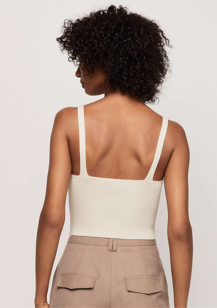 Top Off-White Dzarm Canelado com Alças Finas em Tricô
