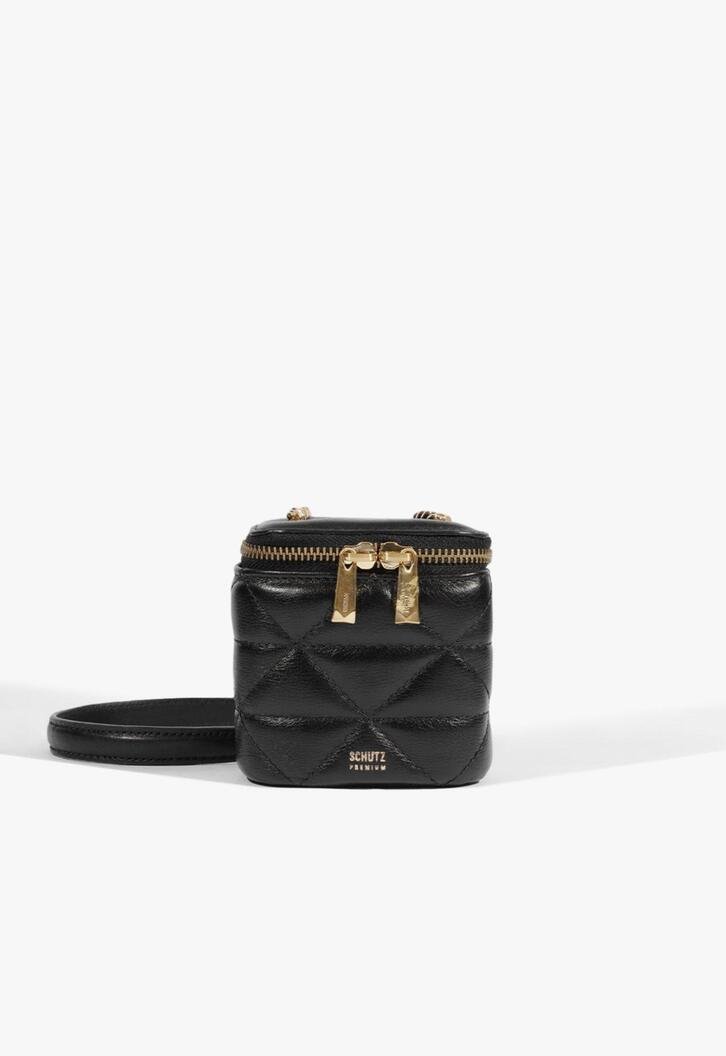Bolsa Tiracolo Vanity Pequena Couro Preta