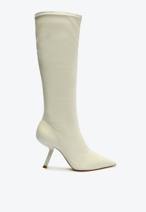 Bota Salto Curvado Over the Knee Branca