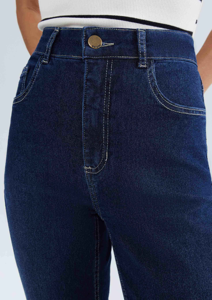Calça Jeans Azul Escuro Hering Básica Feminina Cintura Média Skinny