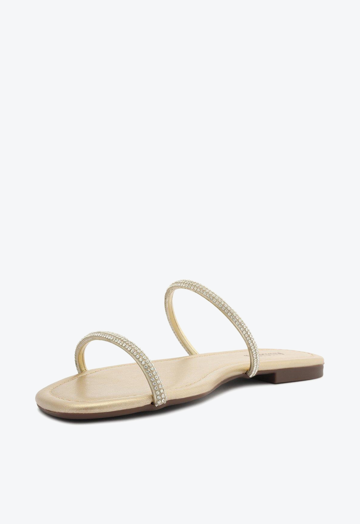 Rasteira Dourado Anacapri Champagne Tiras Brilhosas