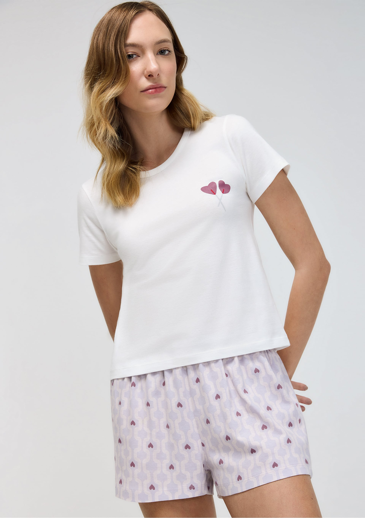Pijama Lilás Hering Curto Com Estampa