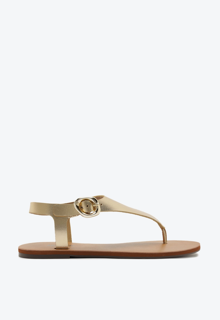Sandália Rasteira Fivela Metal Dourada