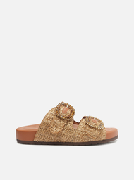 Sandália Papete Flatform Marrom Arezzo Tramada Pedraria