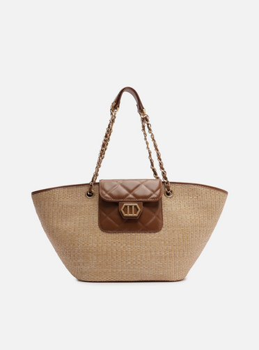 Bolsa Shopping Marrom Couro Grande Ráfia