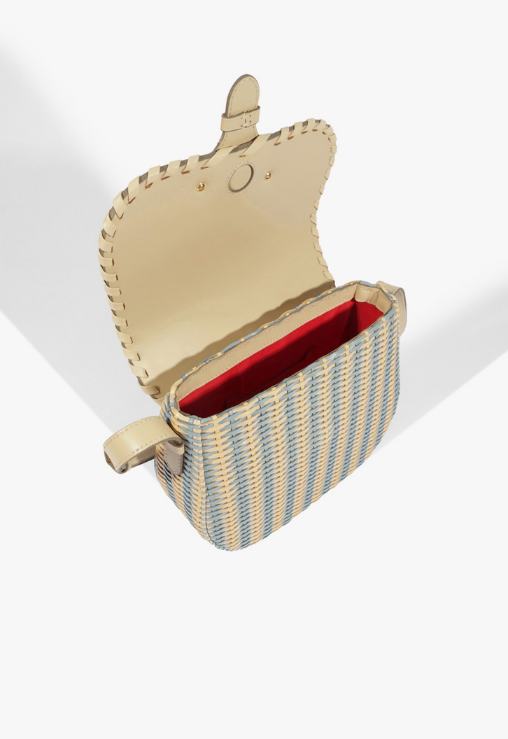 Bolsa Shoulder Média Couro Bege e Azul | ZZ MALL