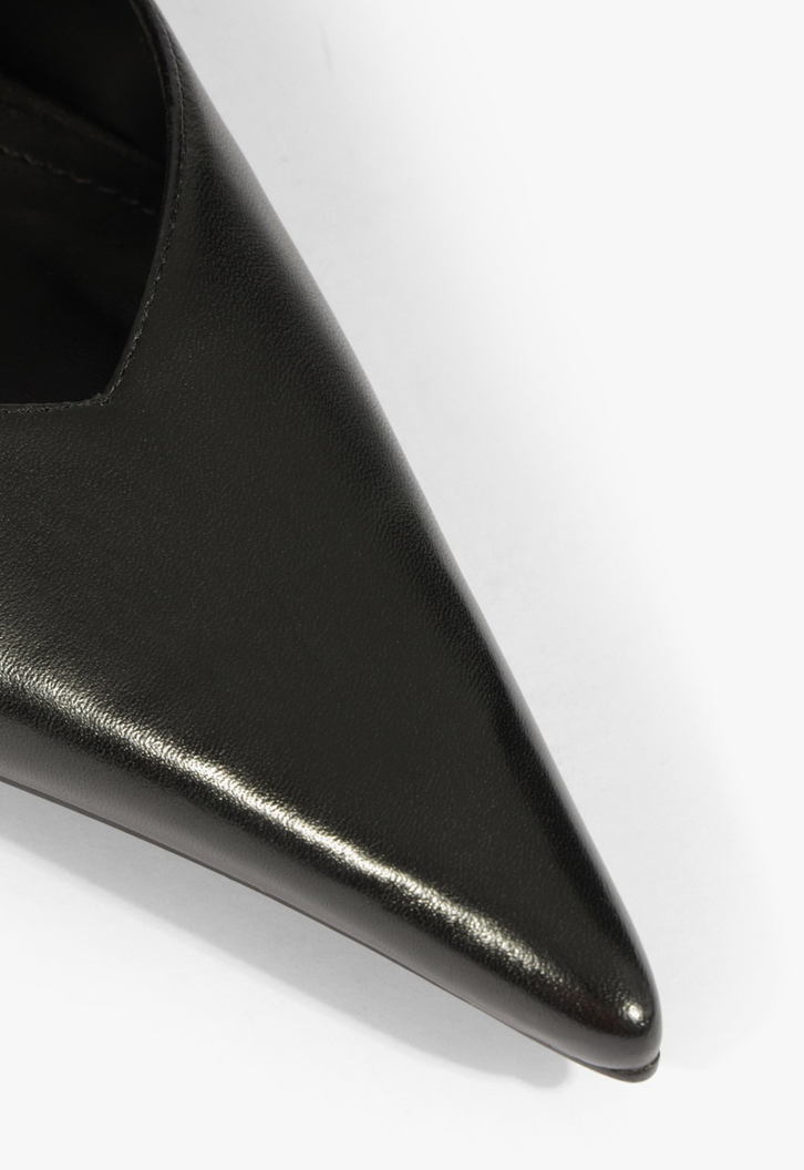 Slingback Couro Salto Alto Fino Preto