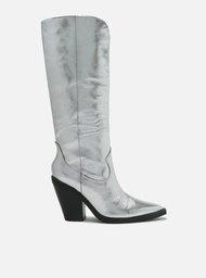 Bota Western Prata Arezzo Couro Cano Longo Bloco