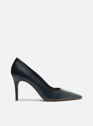 Scarpin Azul Couro Salto Médio Bico Fino