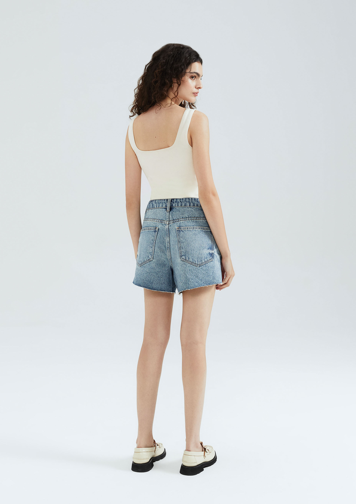 Shorts Jeans Azul Marinho Hering Cintura Média