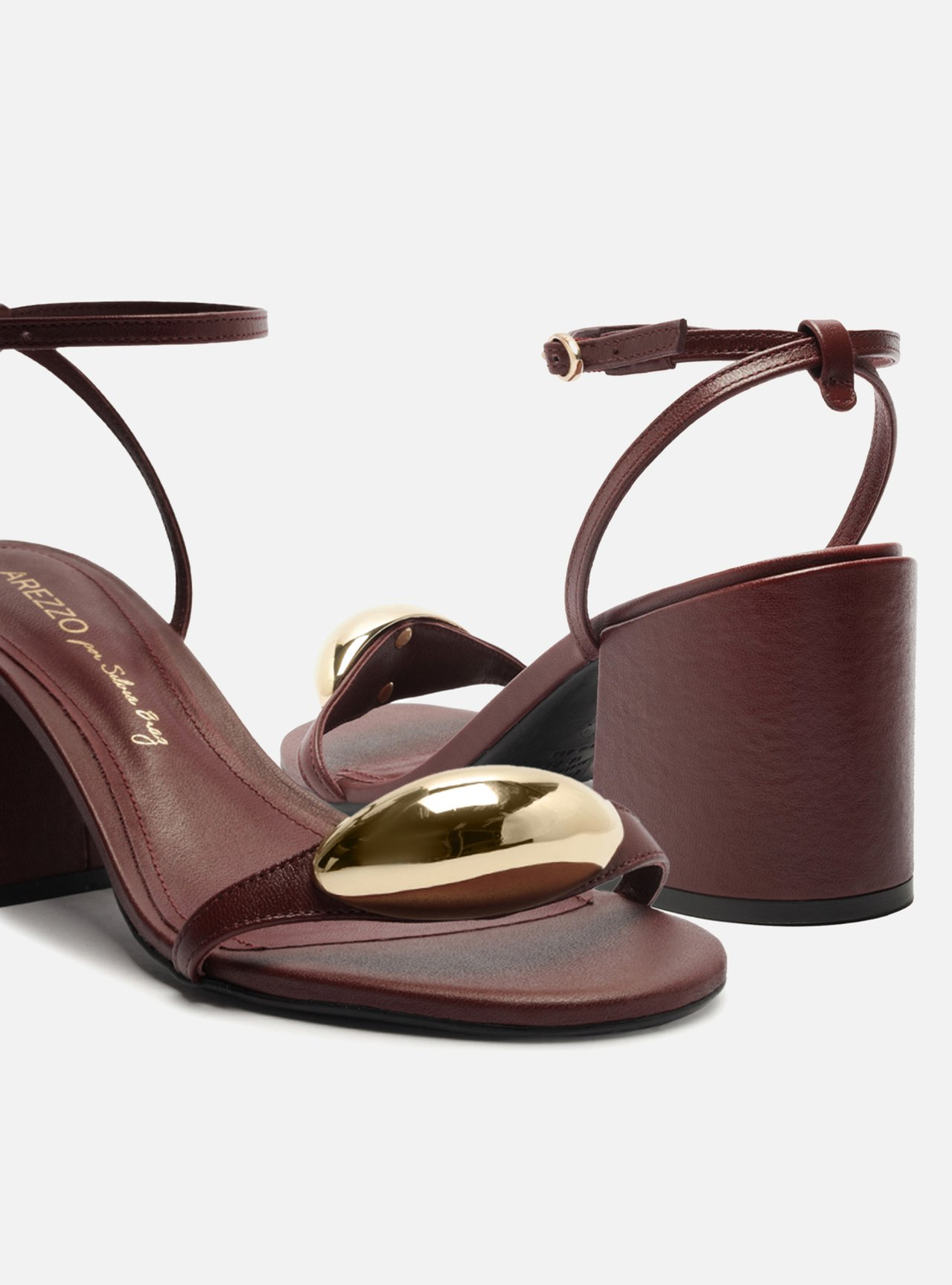 Sandália Vermelha Arezzo Couro Salto Bloco Metal Bold | ZZ MALL