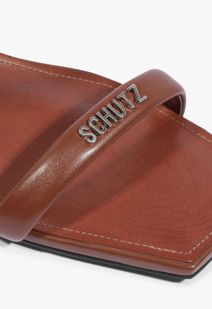 Sandália Mule Glam Couro Marrom