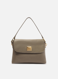 Bolsa Satchel Cinza Couro Média Metal