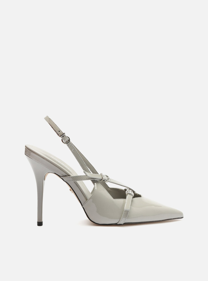 Scarpin Cinza Arezzo Verniz Salto Alto Slingback Amélia