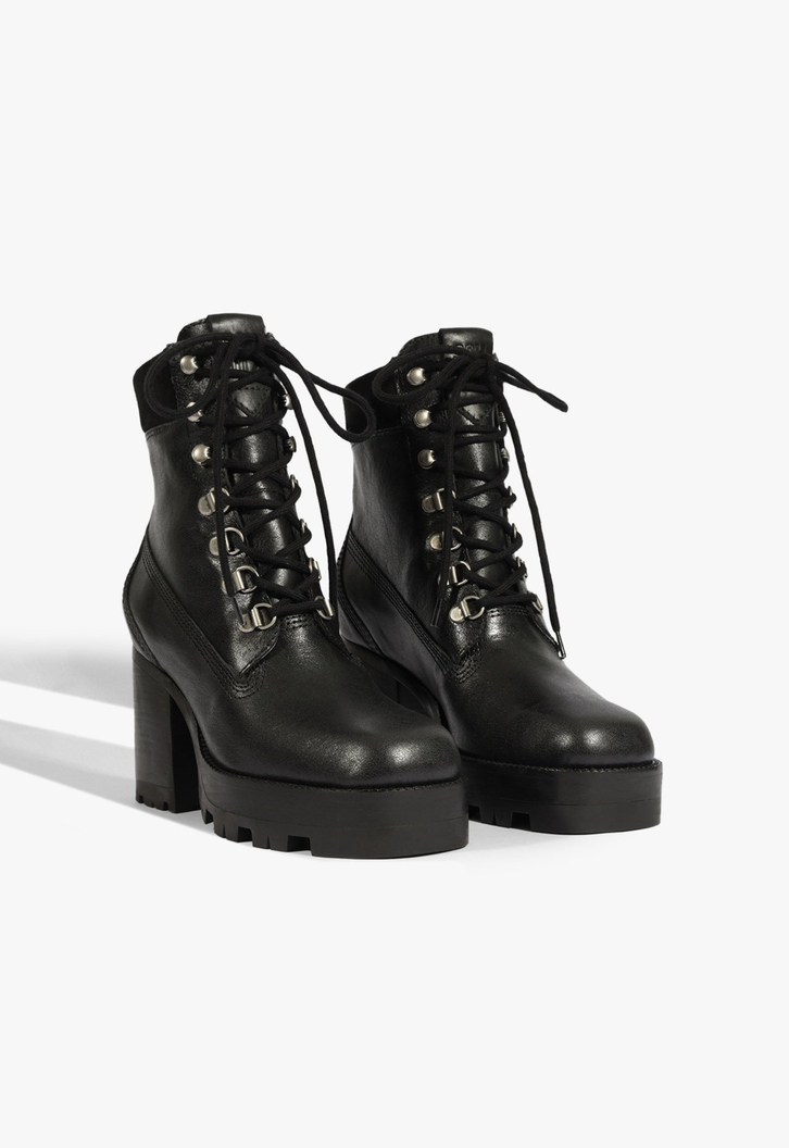 Bota Coturno 240 Lace Couro Preto