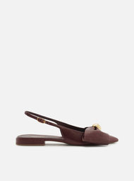 Sapatilha Vermelha Couro Slingback Laço Metal