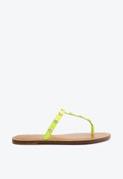 Sandália Rasteira Amarela Arezzo Couro Slim Studs Ella