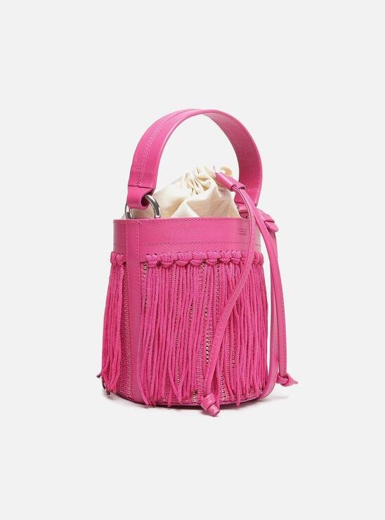 Bolsa Bucket Rosa Arezzo Franjas Luci Média