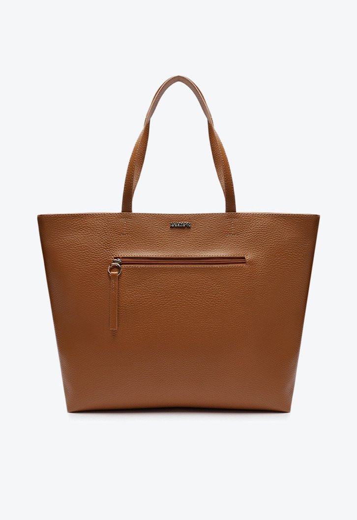 Bolsa Shopping Marrom Neutra Zíper Grande