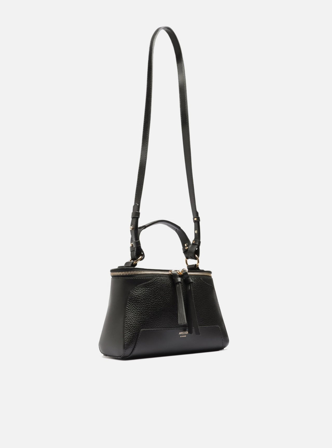 Bolsa Tiracolo Preta Texturizada Média Zíper Duplo | ZZ MALL