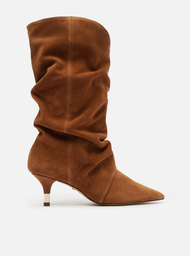 Bota Marrom Camurça Cano Médio Salto Fino Slouch