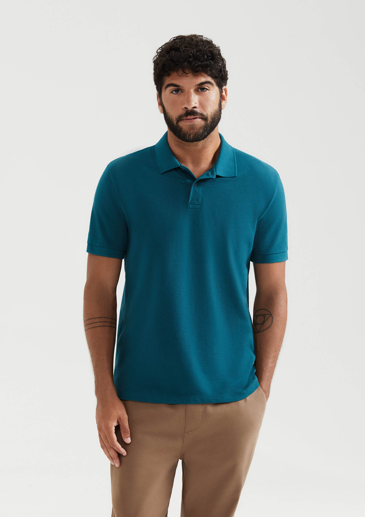 Camisa Polo Básica Verde Médio Manga Curta Em Piquet